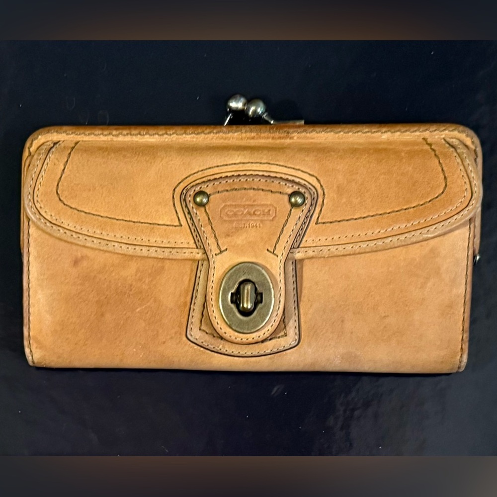 Coach Leather Turn-Lock Wallet, Tan